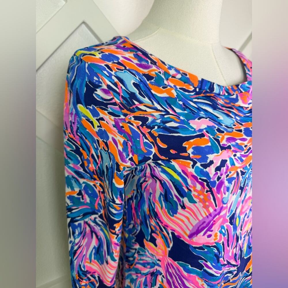 Lilly Pulitzer Linden 3/4 Sleeve Dress Pima Cotton In The Sea Fish Print Small - Picture 3 of 10